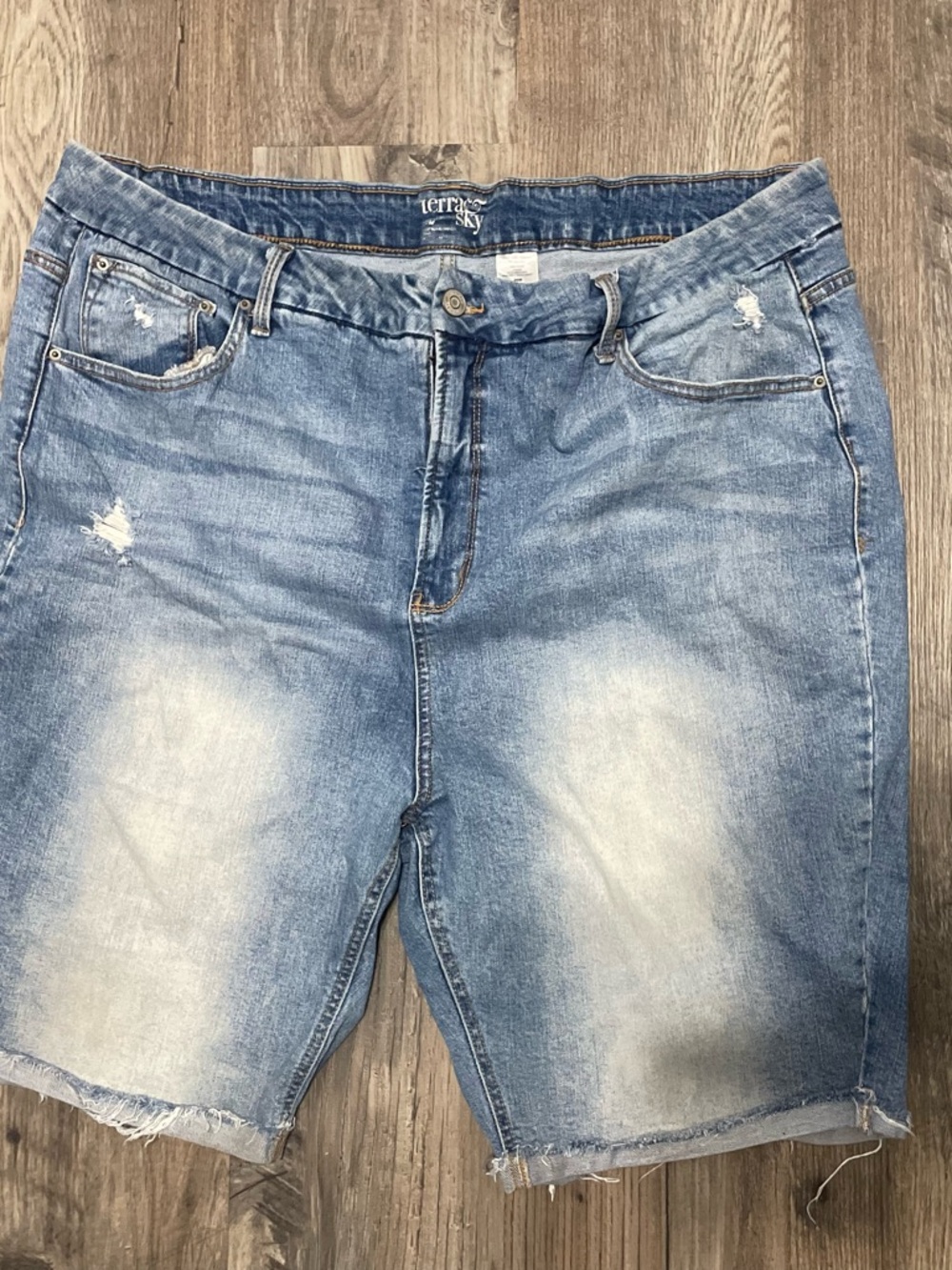 Terra& Sky Light Blue Distressed Denim Jean Shorts